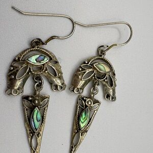 Elegant Vintage Sterling Silver and Green shell Dangle Earrings